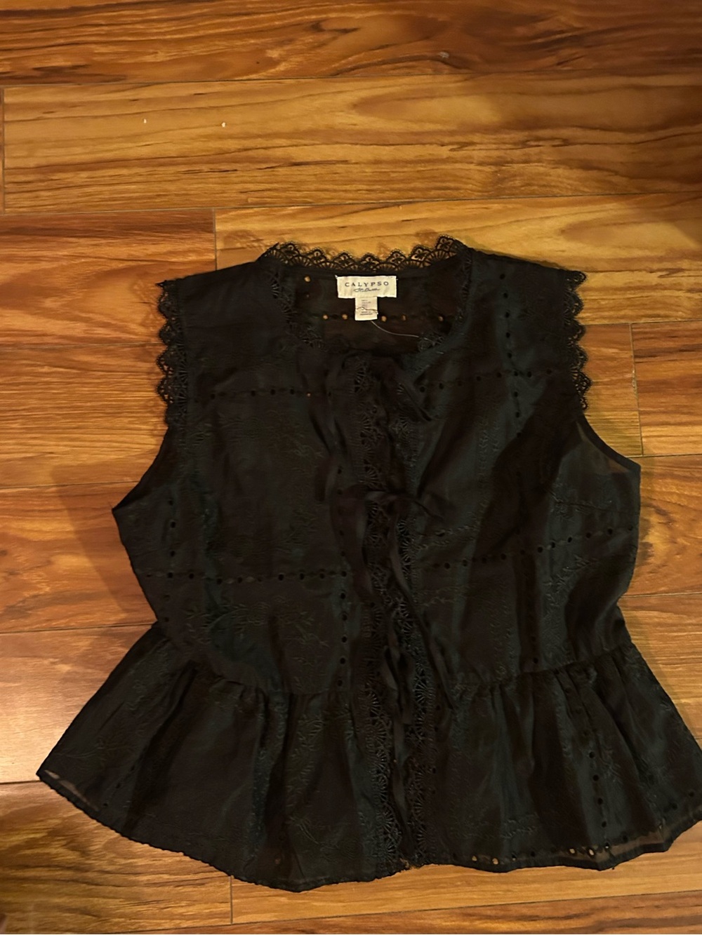 Calypso St. Barth Black embroidered lace Trim tie front Peplum top. Brand new. - Picture 9 of 15